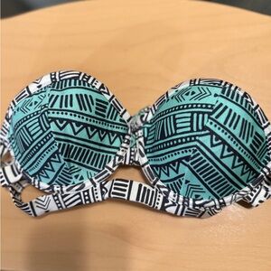 Xhilaration Geometric Teal and Black Bikini Top
